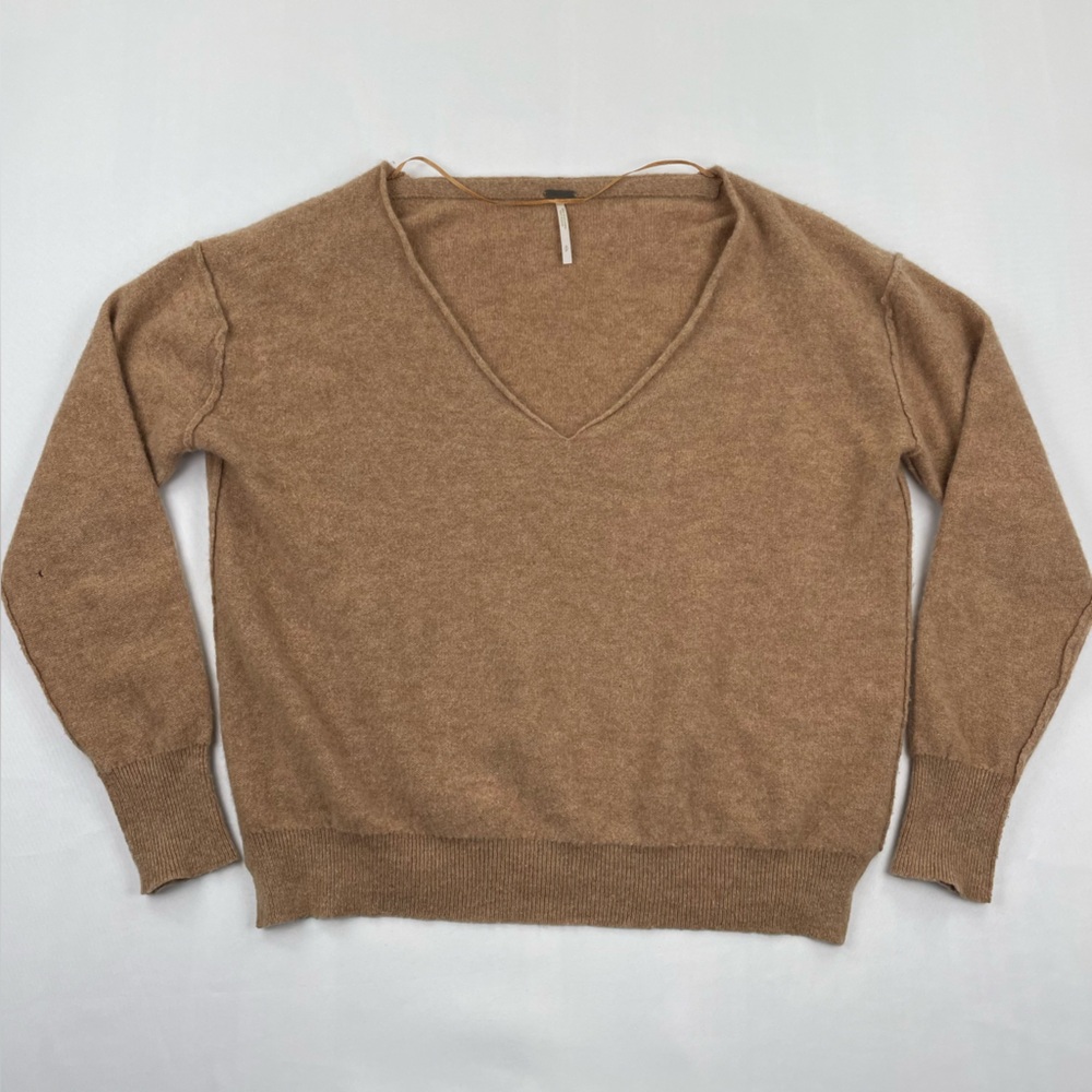 Free People Brown V-Neck Sweater